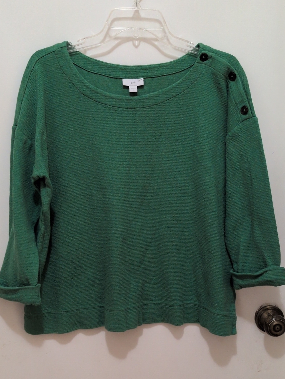 J. Jill Green Button-Shoulder Scoop Neck Sweater